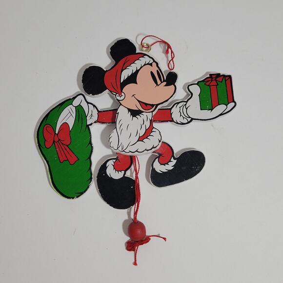Vintage Wood Jumping Jack Mickey Mouse Pull String Disney Christmas Ornament - Picture 1 of 3